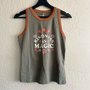 NATURAL LIFE Olive Tank Top with Orange Trim & Floral Graphic